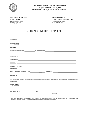 Fire Alarm Report Sample  Form