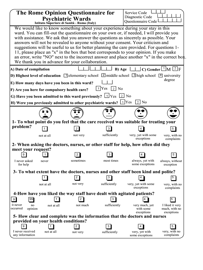 Rome Opinion Questionnaire Roq  Form