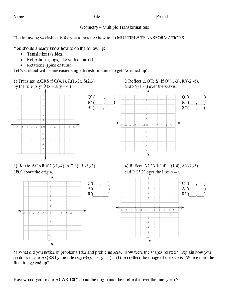 Combined Transformations Worksheet PDF