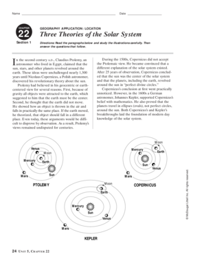 Three Theories of the Solar System Answer Key  Form