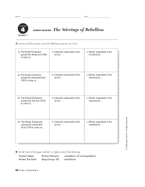 Chapter 4 Section 1 the Stirrings of Rebellion Worksheet Answers  Form