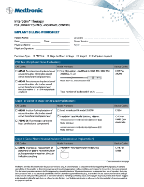 Interstim Billing Worksheet Medtronic  Form