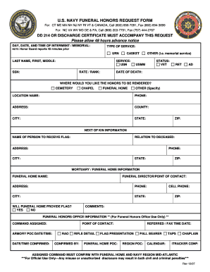 Navy Burial at Sea Request Form