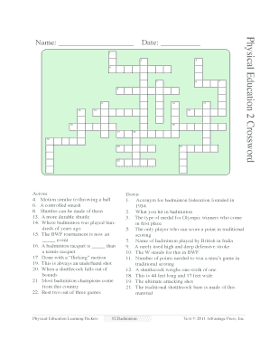 Physical Education 2 Crossword  Form
