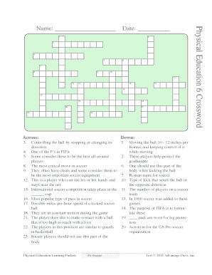 Physical Education 6 Word Search  Form