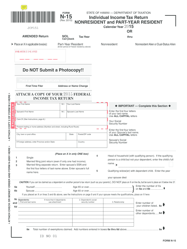  Hawaii Tax N 15 2015