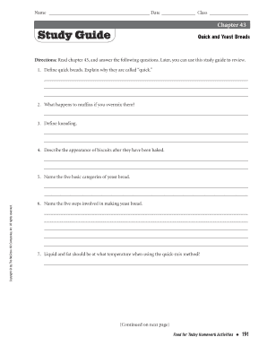 Yeast Bread Worksheet Answers  Form