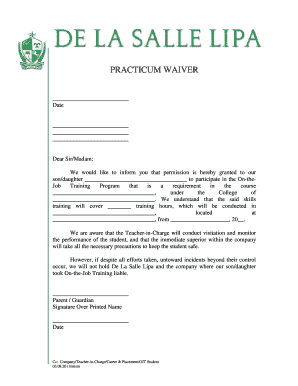 Parents Waiver for Ojt  Form