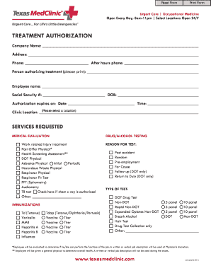 Treatment Authorization 20140211 Texas MedClinic  Form