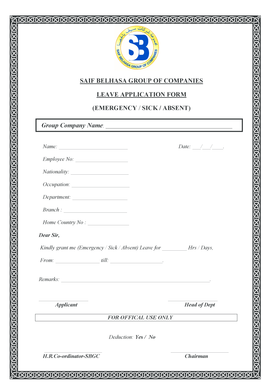 Leave Application Bformb BSaifb Belhasa Group of Companies