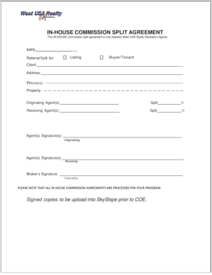 In HOUSE COMMISSION SPLIT AGREEMENT  Form