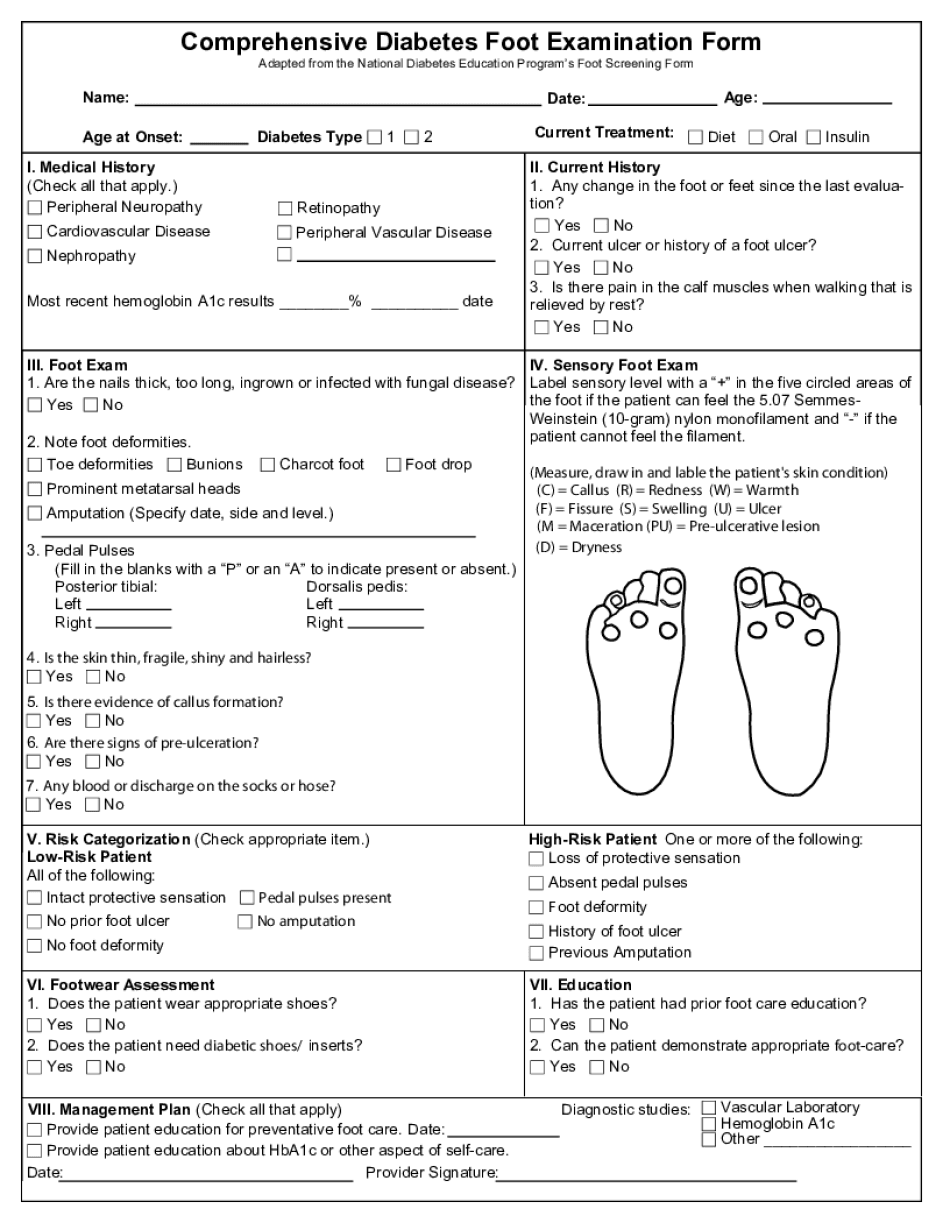  Comprehensive Diabetic Foot Exam Form 2009-2024