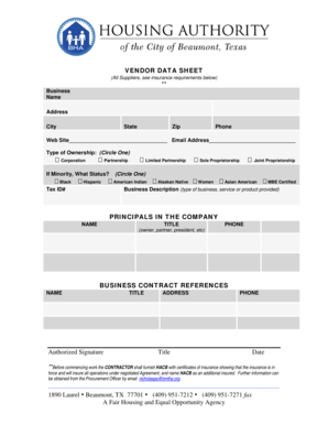 Supplier Data Sheet  Form