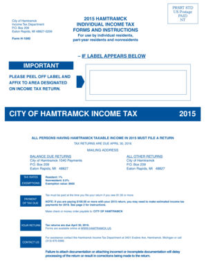 CITY of HAMTRAMCK INCOME TAX  Form