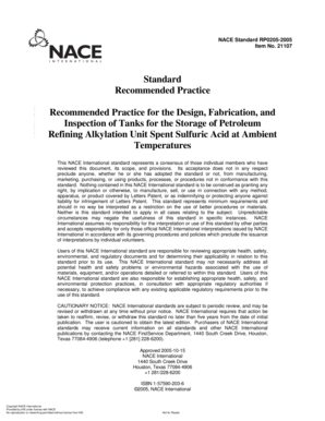 NACE Standard RP0205 Recommended Practice for the Design Fabrication and Inspection of Tanks for the Storage of Petroleum Refini  Form