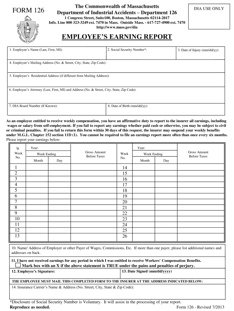 Get and Sign EMPLOYEES EARNING REPORT MassGov 2013 Form