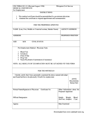 Csc Form 211 Revised Word