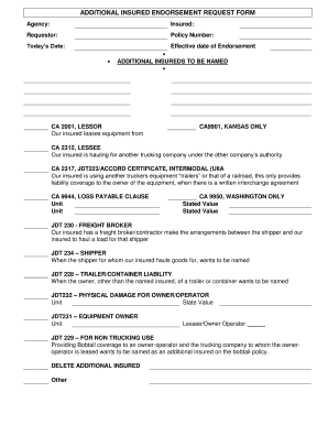 Insurance Endorsement Forms