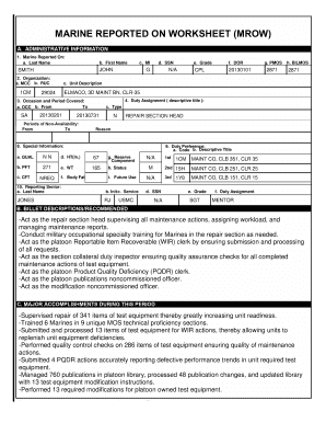 Marine Reported Worksheet  Form