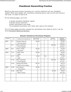 Checkbook Register Worksheet PDF  Form