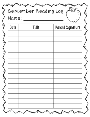 September Reading Log Name  Form