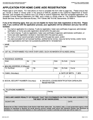 Application for Home Care Aide Registration Online  Form