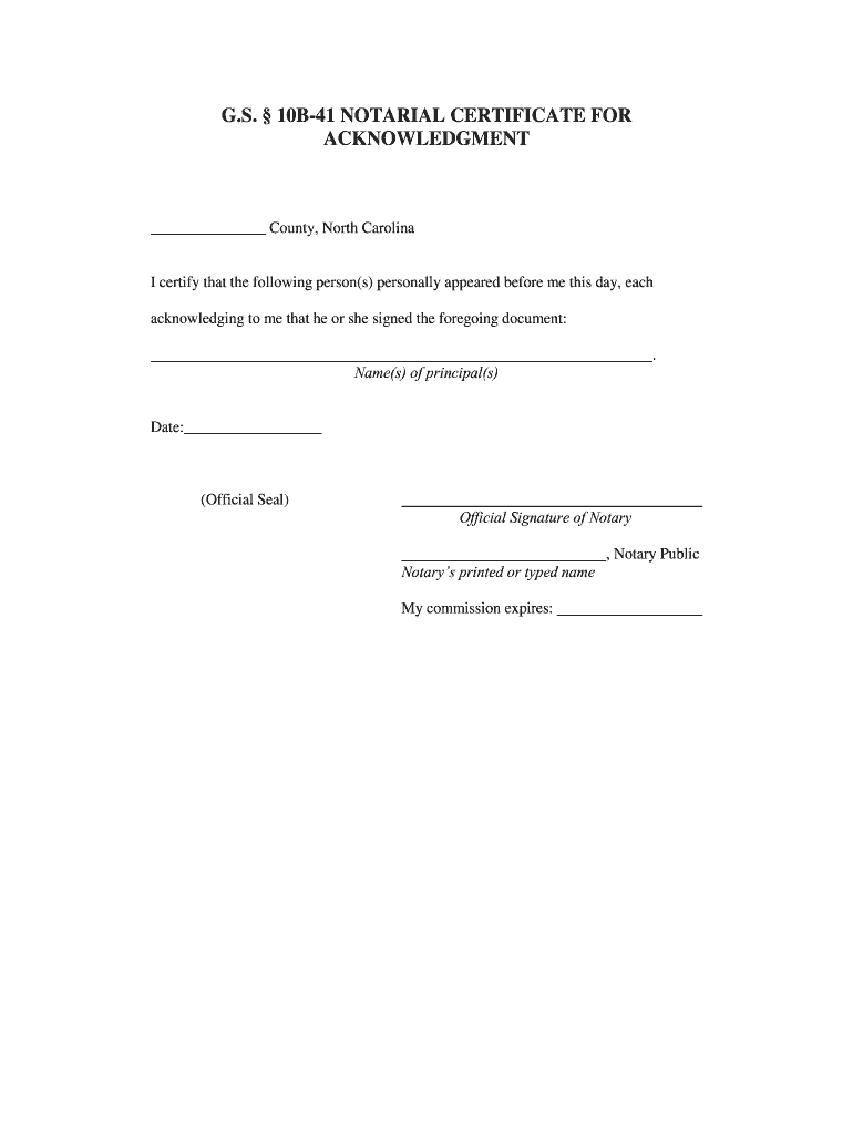 Nc Notarial Certificate  Form