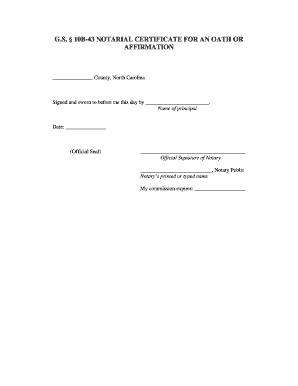 GS 10B 43 NOTARIAL CERTIFICATE for an OATH or AFFIRMATION  Form