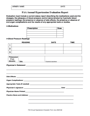 Faa Hypertension Worksheet  Form