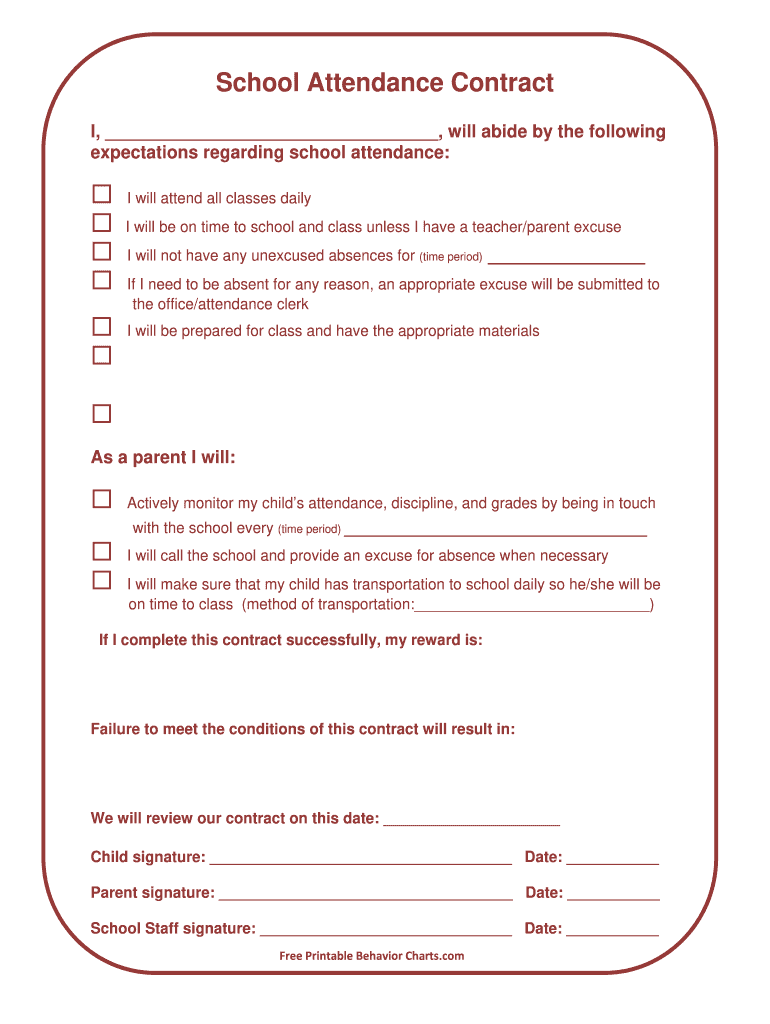 School Attendance Contract Template  Form