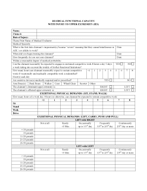 Residual Functional Capacity Upper Extremity  Form