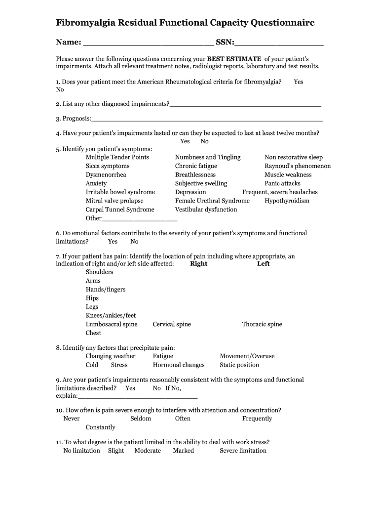 Fibromyalgia Residual Functional Capacity  Form