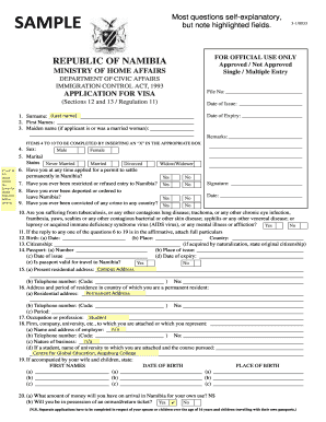 Republic of Namibia Ministry of Home Affairs Department of Civic Affairs Immigration Control Act Application for Visa Online Reg  Form