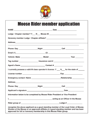 Moose Rider Member Application Pamoose  Form