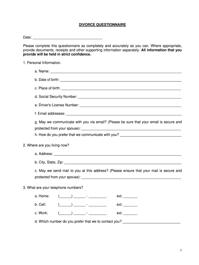 Divorce Questionnaire  Form
