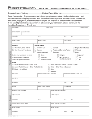 Labor and Delivery Worksheet  Form