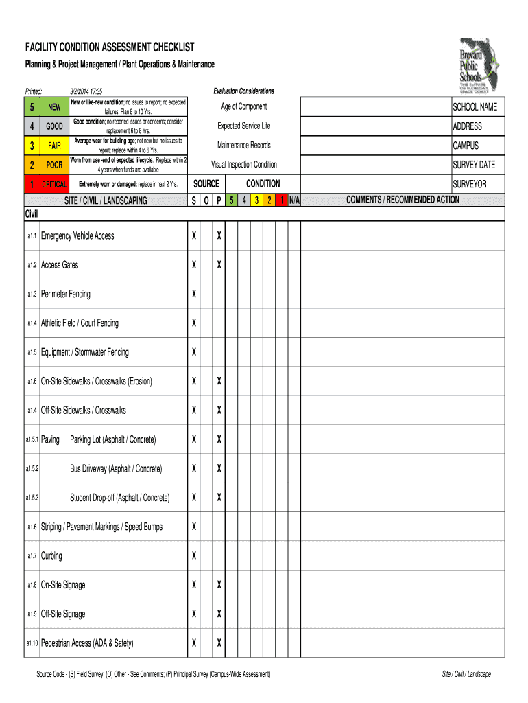 FACILITY CONDITION ASSESSMENT CHECKLIST  Form