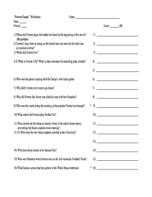 Forrest Gump Worksheet PDF Answer Key  Form