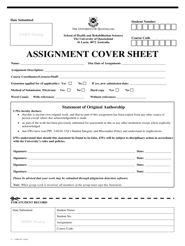 uq assignment cover sheet