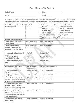 School Re Entry Plan Template  Form