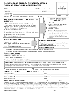 Illinois Food Allergy Emergency Action Plan  Form