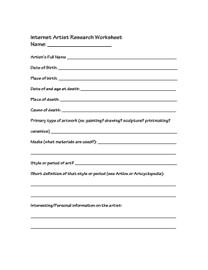 Artist Research Worksheet  Form