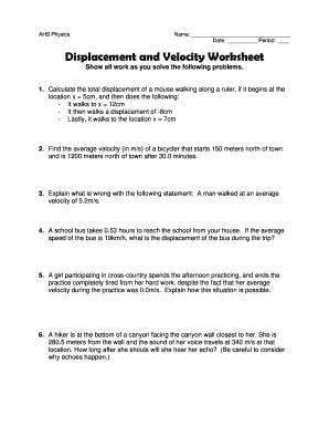 Displacement and Velocity Worksheet Answer Key  Form