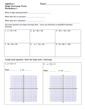 Slope Intercept Form Worksheet