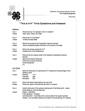4 H Trivia Questions and Answers  Form
