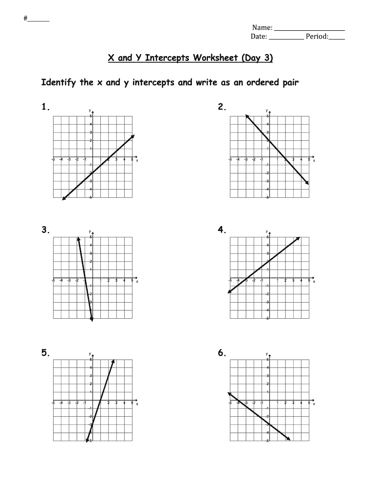 X and Y Intercepts Worksheet Day 3 Answer Key  Form