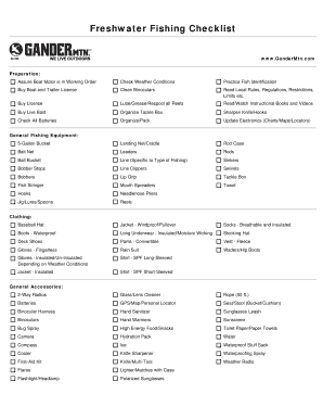 Printable Fishing Trip Checklist  Form
