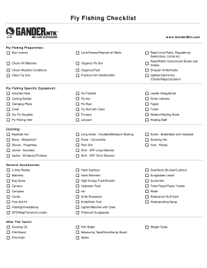 Fly Fishing Checklist  Form