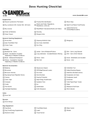 Dove Hunting Checklist  Form