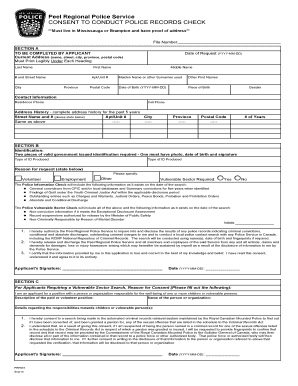 Peel Regional Police Service CONSENT to CONDUCT POLICE  Form